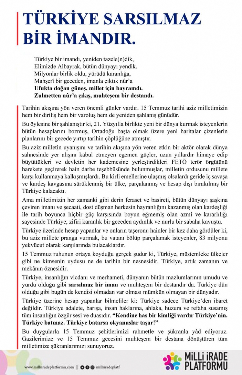TÜRKİYE SARSILMAZ BİR İMANDIR.. 