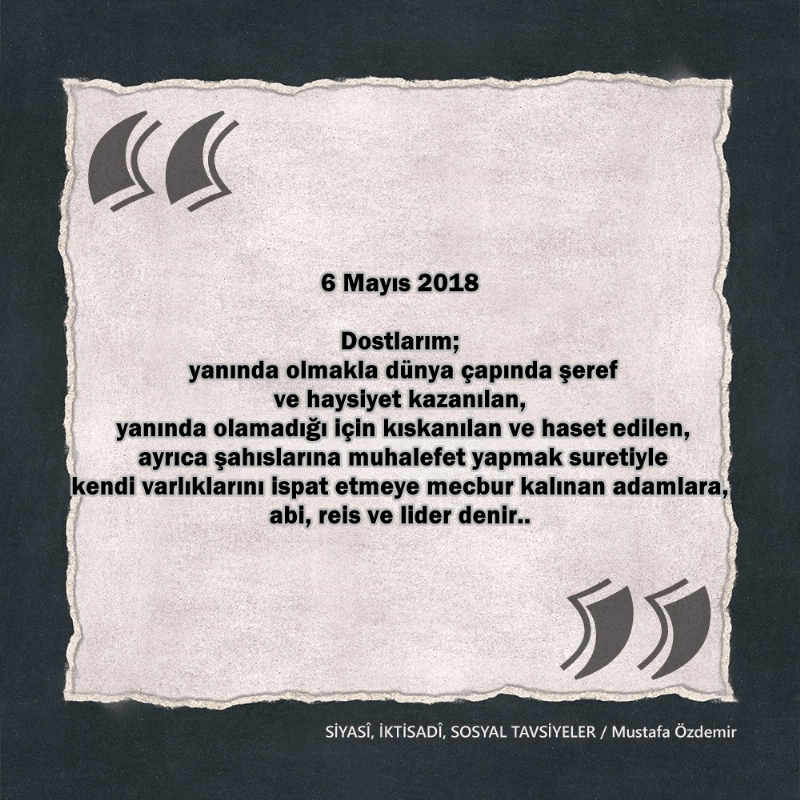 SİYASî, İKTİSADî VE SOSYAL TAVSİYELER...