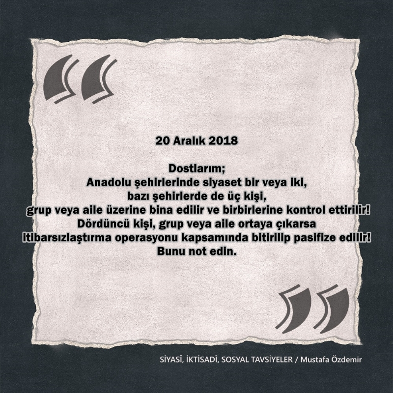 SİYASî, İKTİSADî VE SOSYAL TAVSİYELER...