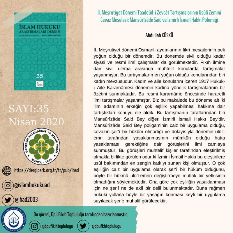 İSLAM HUKUKU ARAŞTIRMALARI DERGİSİ 35. SAYIDAN KESİTLER... 