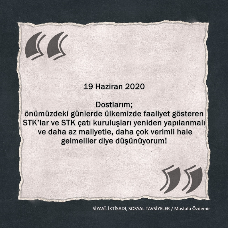 SİYASî, İKTİSADî VE SOSYAL TAVSİYELER...