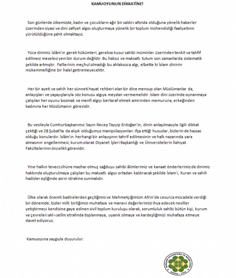KAMUOYUNUN BİLGİSİNE ! 